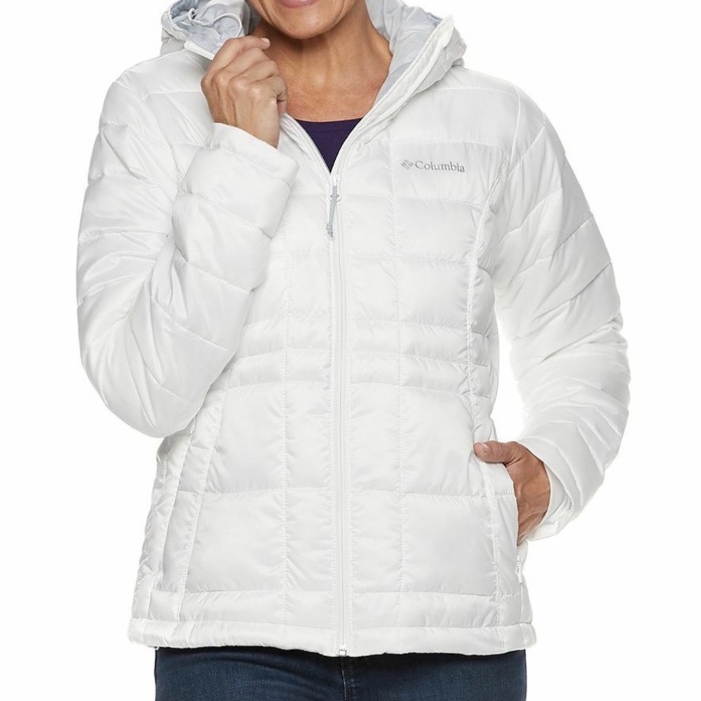 Columbia - women’s thermal Coil light coat white hooded quilted zip‎ up jacket M